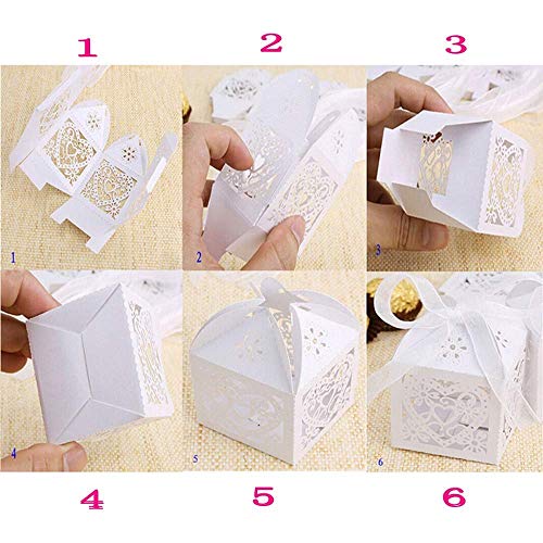 JZK® 50 x Blanco cajas favorece dulces bombones dulces confeti decoraciones para boda compromiso cumpleaños fiesta bodas banquete bodas (los novios A)