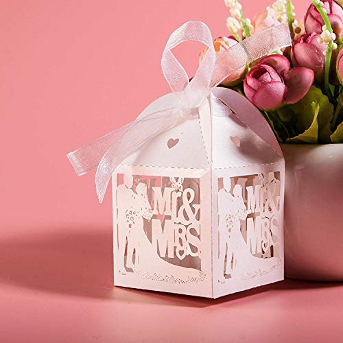 JZK® 50 x Blanco cajas favorece dulces bombones dulces confeti decoraciones para boda compromiso cumpleaños fiesta bodas banquete bodas (los novios A)