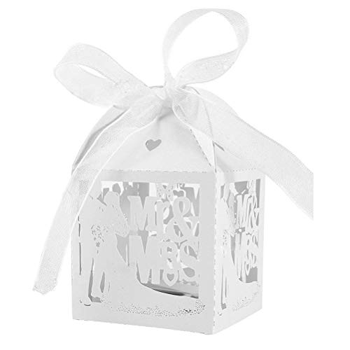 JZK® 50 x Blanco cajas favorece dulces bombones dulces confeti decoraciones para boda compromiso cumpleaños fiesta bodas banquete bodas (los novios A)