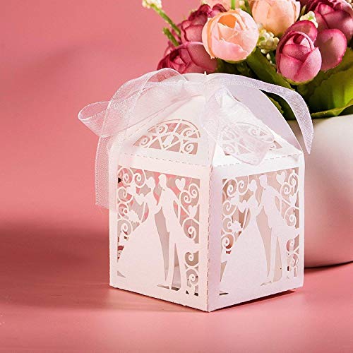 JZK 50 x Cajas regalo papel blanco para boda favorece dulces bombones dulces confeti, decoraciones para boda compromiso cumpleaños fiesta bodas banquete bodas