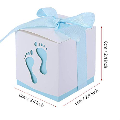 JZK 50 x Huella Azul Cajas Papel Baby Shower Cajas de Favor para niño Baby Shower niño cumpleaños Fiesta Bautizo Bautismo recién Nacido