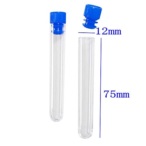 JZK 50 x Tubos de ensayo plásticos transparente con tapas 5ml 12 x 75mm para almacenamiento líquido o cosas pequeñas
