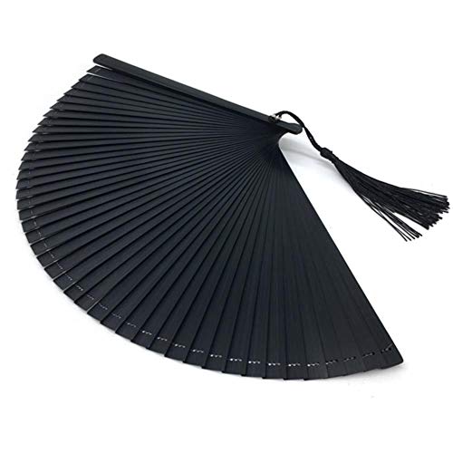 K-ONE Ventilador de Mano de bambú Completo japonés Chino Negro café, Ventilador Plegable de Mano de bambú con Borla Gratis para Regalo, 1