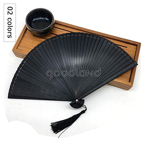 K-ONE Ventilador de Mano de bambú Completo japonés Chino Negro café, Ventilador Plegable de Mano de bambú con Borla Gratis para Regalo, 1