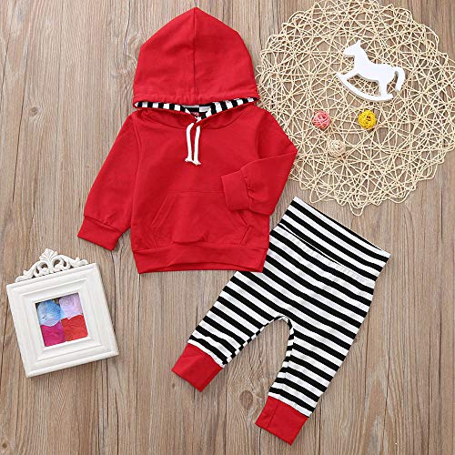 K-youth Ropa Niño Otoño Invierno Liquidación Sudaderas con Capucha Niño Manga Larga Infantil Recien Nacido Conjuntos Bebé Niño Camisetas Blusas Tops + Pantalones con Rayas(Rojo, 18-24 Meses)