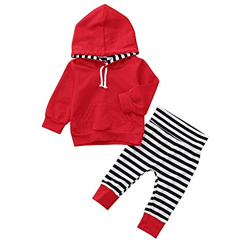 K-youth Ropa Niño Otoño Invierno Liquidación Sudaderas con Capucha Niño Manga Larga Infantil Recien Nacido Conjuntos Bebé Niño Camisetas Blusas Tops + Pantalones con Rayas(Rojo, 18-24 Meses)