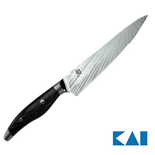 Kai Shun Nagare - Juego de 2 cuchillos japoneses de damasco NDC-0701 (cuchillo multiusos) + NDC-0704 (cuchillo jamonero / cuchillo de carne) + tabla de cortar XL hecha a mano (roble) 35 x 25 cm