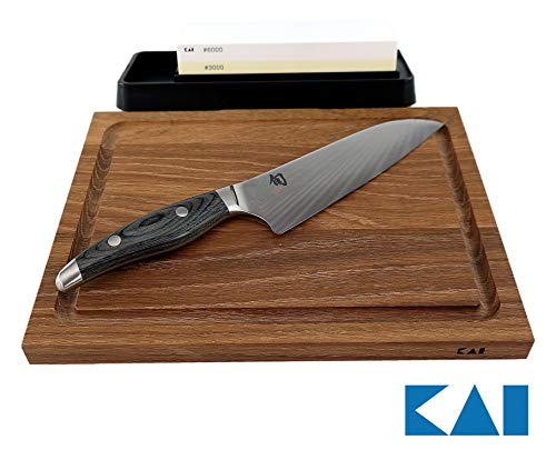 Kai Shun Nagare - Juego de cuchillos (18 cm, madera de roble) 30 x 22 cm, piedra de afilar AP-0305