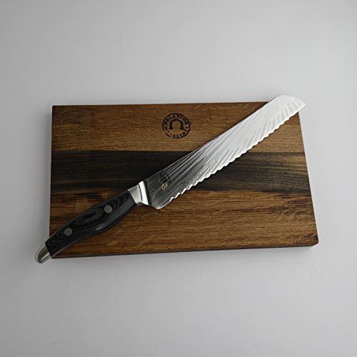 Kai Shun Nagare Set NDC-0705 - Cuchillo de pan (hoja de 23 cm, tabla de cortar de madera de roble de 30 x 18 cm)