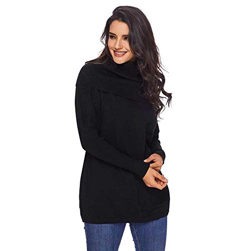 KAIDILA Negro Acogedor Chimenea Cuello Largo Manga suéter Navidad Regalos otoño y el Invierno Nuevo sólido Alto Cuello Largo Manga Jersey Sweate R Casual Confort Caliente suéter de Punto