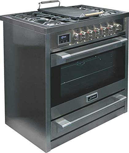 Kaiser HGE 93505 R 2019 - Cocina eléctrica de gas con placa de cocción de gas (90 cm, 115 L, 4,5 kW, horno eléctrico, 8 funciones, autolimpieza, pincho giratorio, gas natural, gas licuado)