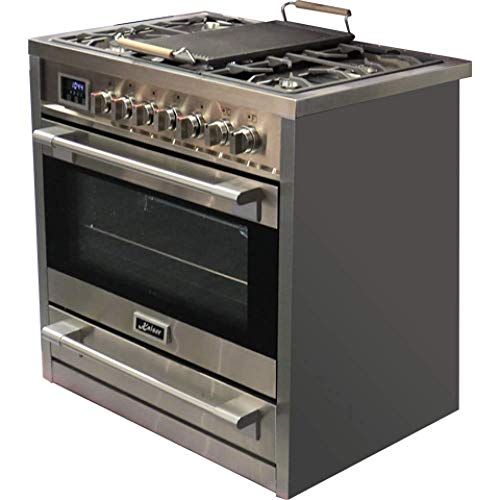 Kaiser HGE 93505 R 2019 - Cocina eléctrica de gas con placa de cocción de gas (90 cm, 115 L, 4,5 kW, horno eléctrico, 8 funciones, autolimpieza, pincho giratorio, gas natural, gas licuado)