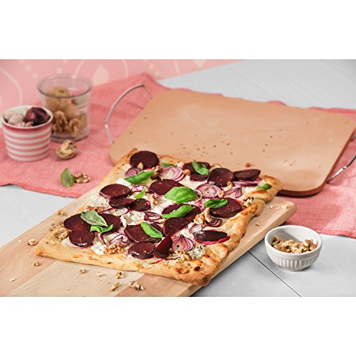 Kaiser Inspiration - Pizza piedra rectangular, Piedra de cerámica con soporte adecuado para pizza, tarta flambée, horno de pan, carbón y parrilla de gas