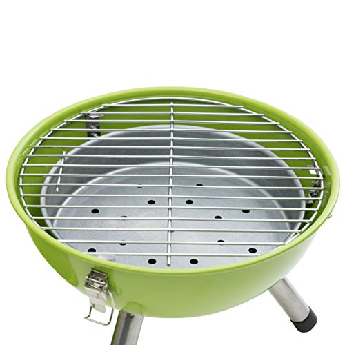 Kamino BBQ Mini-bola BBQ con tres patas, Barbacoa para acampar con mini parrilla de acero y sistema de admisión de aire, color verde, Ø aprox. 32 cm, Altura aprox. 42 cm