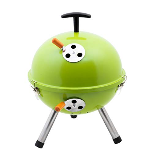 Kamino BBQ Mini-bola BBQ con tres patas, Barbacoa para acampar con mini parrilla de acero y sistema de admisión de aire, color verde, Ø aprox. 32 cm, Altura aprox. 42 cm