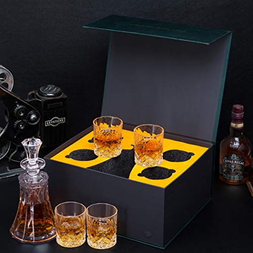 KANARS Juego de Jarras y Vasos de Whisky, Cristal Sin Plomo con 4 Vasos de Vidrio, Caja de Regalo con Estilo Única, 5 piezas