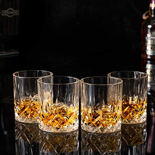 KANARS WG02 Juego de 4 Vasos de Whisky, Vaso de Whisky Robusto Cristalino 100% Sin Plomo para Escocés, Borbón y Más, 300ml, Caja de Regalo de Lujo