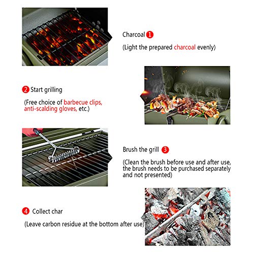 KangHan Estufa De Barbacoa Al Aire Libre Portátil Hogar Carbón De Leña Conjunto Completo De Herramientas Pequeñas Brochetas De Barbacoa Al Aire Libre Parrilla De Carbón Espesado,Verde