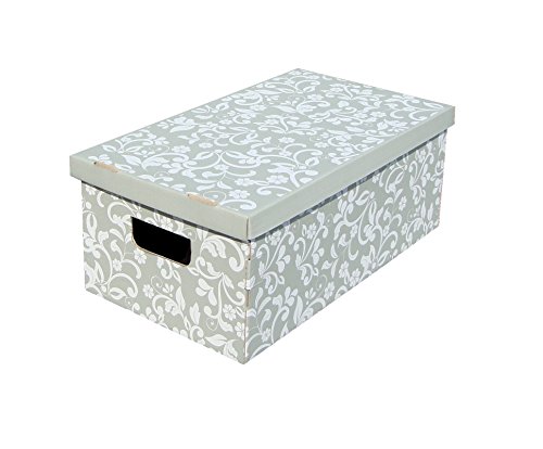 Kanguru LAVATELLI, Conjunto de 3 Cajas en Carton, Gris/Blanco, 29x51x21 cm, Flores, 29x51x20 cm