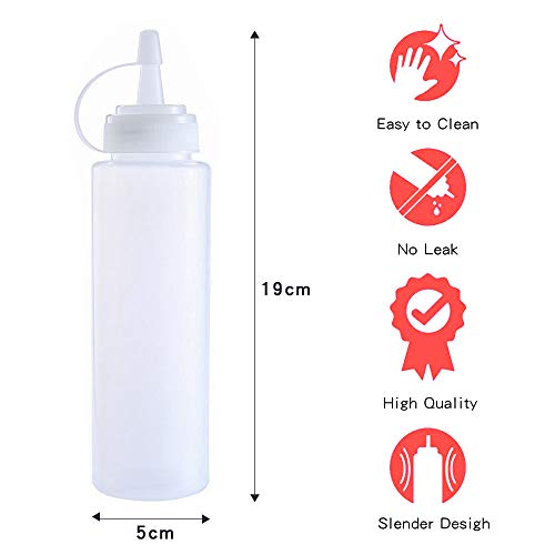 KANOSON Squeeze Bottle, 6 Piezas 250ml 8oz Botella de plástico prensado con tapones - Sin BPA, sin fugas Botellas de condimento para pintar,salsa de tomate, aceite de oliva, botella de salsa