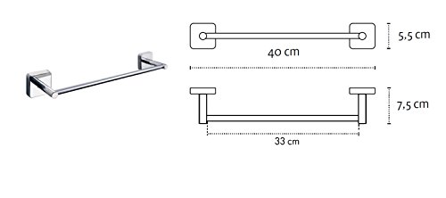 Kapitan Quattro Toallero de Barra 40 cm Forma Cuadrada 18/10 Acero Inoxidable, Autoadhesivo Montado en la Pared, Fabricado en Europa, 20 AÑOS DE GARANTÍA