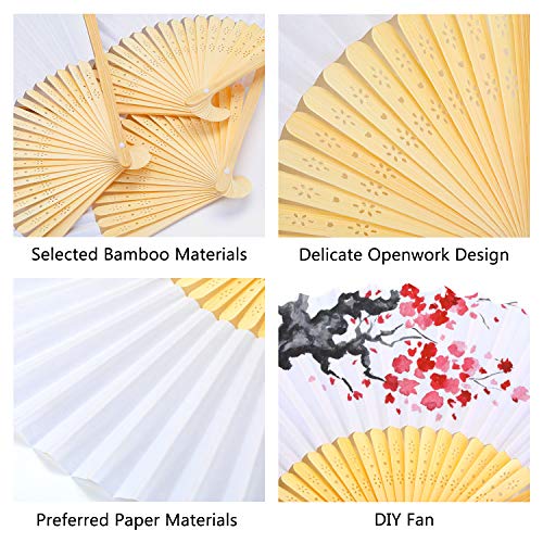 KATELUO 18pcs Abanico de Papel Blanco de Bambú para Bodas, Niños, Bricolaje, Fiesta (Blanco)