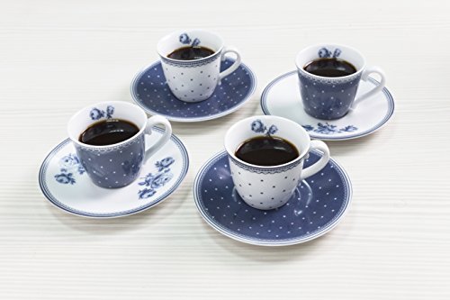 Katie Alice "Vintage Indigo Taza de café y platillo, Azul, 4 Piezas