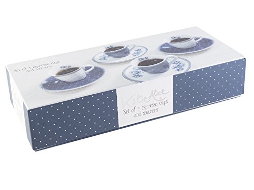 Katie Alice "Vintage Indigo Taza de café y platillo, Azul, 4 Piezas