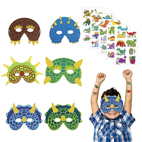 KATOOM 18PCS Máscaras de Dinosaurio Fiesta de Espuma Dinosaurio para Niños, Animal Foam para Fiestas de Dinosaurios Regalo Infantil en Fiesta Halloween Cosplay o cumpleaños(6 Diseños)