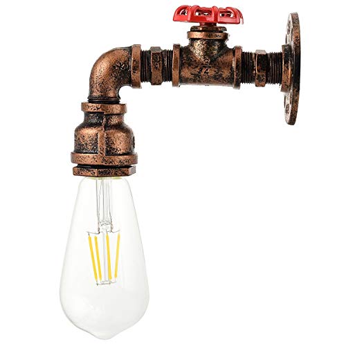 KAWELL Creativo Vintage Lámpara de Pared Tubería de Agua Aplique de Pared Industrial Retro Luz de Pared Hierro E27 60W Max para Restaurante, Cafe, Bar, Cocina, Dormitorio, Color óxido