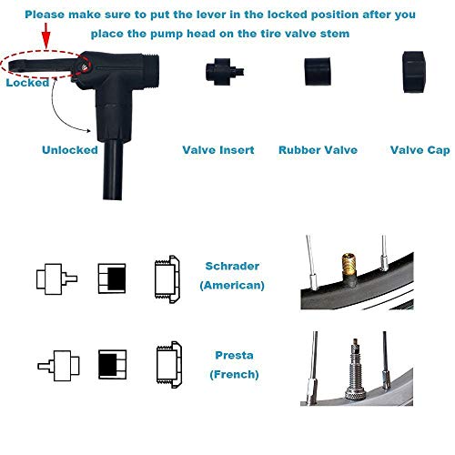 KDKDA Bomba de piso for bicicletas Se adapta a los tipos de válvula de boquilla de América y Francia Compacto Durable Fácil Fácil Incluye aguja for inflar Pelotas deportivas for voleibol Fútbol, ​​fút