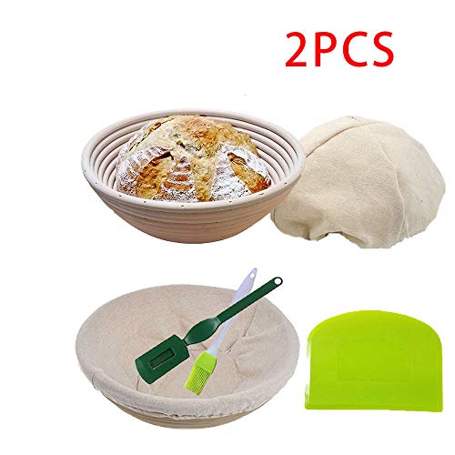 KEBEIXUAN Banneton Pan Cesta de fermentación 2 Paquetes Raspador de Pan de Silicona+Cepillo de Silicona+Herramienta de Cuchilla de Pan Francés (9IN)