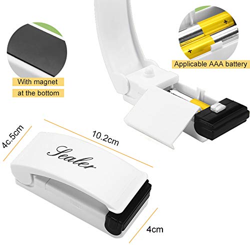 Keilafu mini sellador, mini máquina selladora, 2 PCS Small and Exquisite Handheld Kitchen Heat Sealer, White Kitchen Máquina de sellado rápido para bolsas crujientes, Almacenamiento de alimentos