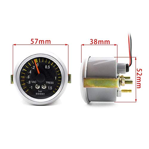 KEKEYANG Medidor Panel de instrumentos 52mm Bar Turbo Boost Gauge Medidor de coches Maquinaria de fibra de carbono de la cara de coches Turbo Boost medidor for motores, barcos, automóviles modificados