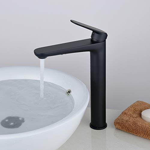 Kelelife Grifo Monomando para Lavabo de Baño, Negro Mate (Alto)