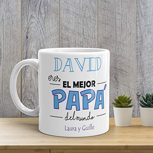 Kembilove Taza de Café Padre Personalizada – Taza de Desayuno Eres el Mejor Papá con Nombre Personalizado – Tazas de Café y Té para Papas – Taza de Cerámica Impresa – Regalo Original Taza de 350 ml