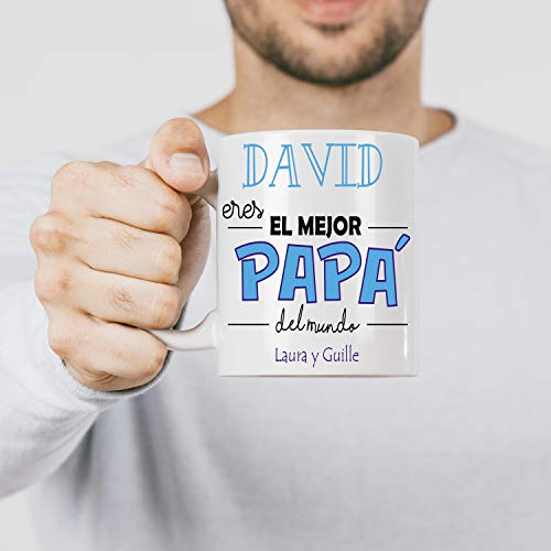 Kembilove Taza de Café Padre Personalizada – Taza de Desayuno Eres el Mejor Papá con Nombre Personalizado – Tazas de Café y Té para Papas – Taza de Cerámica Impresa – Regalo Original Taza de 350 ml