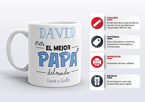 Kembilove Taza de Café Padre Personalizada – Taza de Desayuno Eres el Mejor Papá con Nombre Personalizado – Tazas de Café y Té para Papas – Taza de Cerámica Impresa – Regalo Original Taza de 350 ml