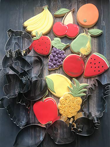 KENIAO – Juego de cortadores de galletas de frutas – 7 piezas, fresa, pera, limón, uva, granada, cereza y plátano – acero inoxidable