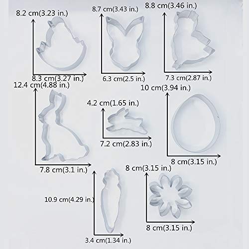 KENIAO Pascua Resurrección Moldes Galletas Primavera Cortadores Galletas - 8 Piezas - Conejito, Zanahoria, Huevo de Pascua, Flor, Cara de Conejito, Pollito y El Conejo Saltarín - Acero Inoxidable