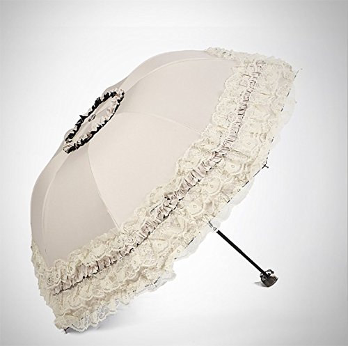 Kentop Mujer Plegable Punta Sol Rege nschir Lluvia Paraguas Resistente al Viento Protección UV Parasol Paraguas, Encaje, Weiß, 96 * 60cm