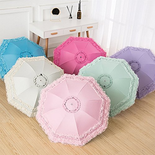 Kentop Mujer Plegable Punta Sol Rege nschir Lluvia Paraguas Resistente al Viento Protección UV Parasol Paraguas, Encaje, Weiß, 96 * 60cm