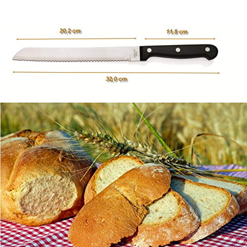 Kerafactum - Cuchillo de pan con filo ondulado extraafilado, cuchillo de pan con hoja endurecida y afilada, apto para lavavajillas