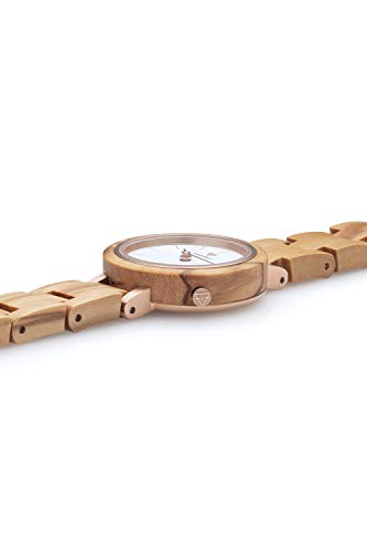 KERBHOLZ Reloj de Madera - Classics Collection Matilda Reloj analógico con un Cuarzo de Gama Alta para Mujeres, Caja y Correa adatapable de Madera Maciza y Natural, Ø 27 mm