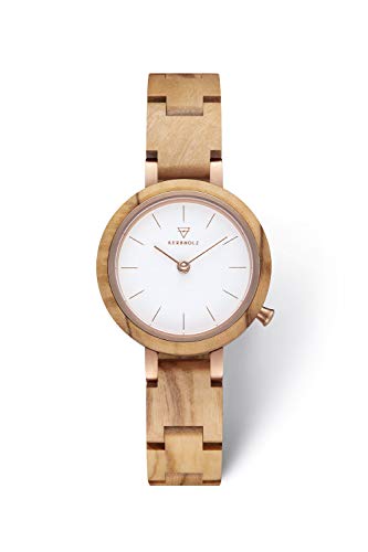 KERBHOLZ Reloj de Madera - Classics Collection Matilda Reloj analógico con un Cuarzo de Gama Alta para Mujeres, Caja y Correa adatapable de Madera Maciza y Natural, Ø 27 mm