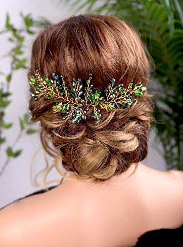 Kercisbeauty - Diadema para el pelo con cristales verdes y dorados, para novia, ideal para fiestas de noche, bailes de graduación, para mujer, estilo vintage