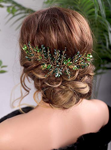 Kercisbeauty - Diadema para el pelo con cristales verdes y dorados, para novia, ideal para fiestas de noche, bailes de graduación, para mujer, estilo vintage