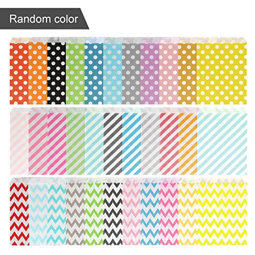 Kesote 100 Bolsas de Papel para Caramelos Bolsas de Papel para Regalos de 10 Diferentes Patrones, Olas, Punto y Rayas diagonales (Colores aleatorios)