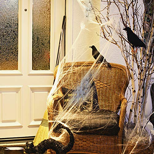 Kesote Telaraña en 100 Grammi en Halloween + 24 Arañas Telarañas Extensibles con Arañas para Decoración de Fiesta de Halloween