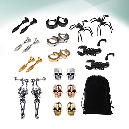 KESYOO 12 Pares de Aretes de Halloween Sets Calavera Araña Caída Colgar Espárragos Punk Ear Jewelry para Mujeres Niñas Niños